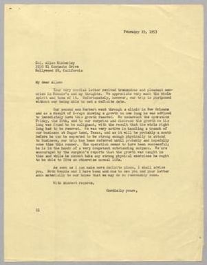 [Letter from I. H. Kempner to Allen Kimberly, February 23, 1953]