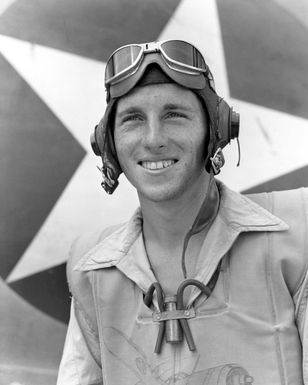 World War II (WWII) area photograph of US Marine Corps (USMC) First Lieutenant (1LT) Robert W. McClurg, taken at Russell Islands, October 15, 1943. 1LT McClurg is a member of Marine Fighter Squadron 214 (VMF-214) "Black Sheep" and is credited with 7 kills