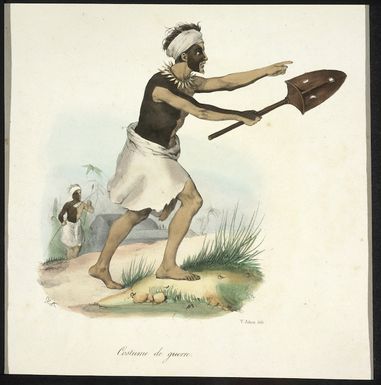 Sainson, Louis Auguste de, b 1801 :Tonga-Tabou. Costumes de guerre. V Adam lith; de Sainson pinx [1833]