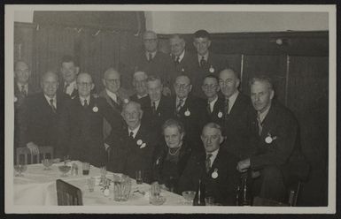 Group of men and one woman at the 40 year reunion of the medical corps in Samoa.