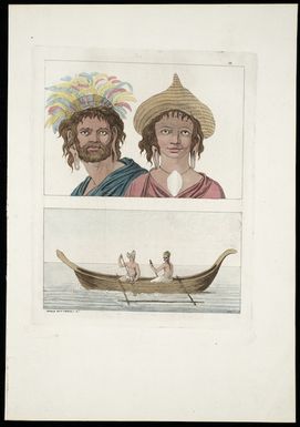 Various artists :[Man and woman of Easter Island 1774; and, Two men in a canoe off Mangaia 1777. 1810-1830? Plate] 88.