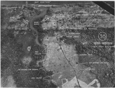 [Aerial photographs relating to the Japanese occupation of Buna-Gona region, Papua New Guinea, 1942-1943] [Allied air raids]. (63)