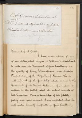 Envelope Addressed the President Grover Cleveland