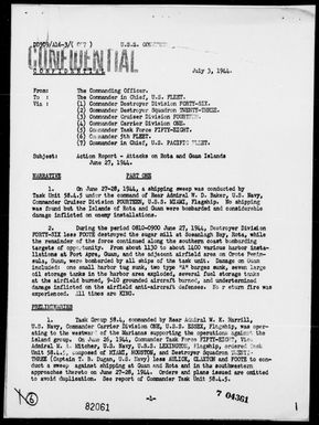 USS CONVERSE - Report of Attacks on Rota and Guam Islands, Marianas - 6/27/44