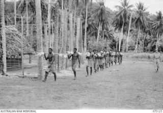 ULAMBA-BOGIA HARBOUR AREA, NEW GUINEA. 1944-07-30. NATIVE BOYS WHO ASSISTED THE JAPANESE WHEN THEY WERE IN OCCUPATION OF THE AREA, AND ARE NOW IMPRISONED IN THE AUSTRALIAN NEW GUINEA ADMINISTRATIVE ..