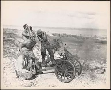 After the marines captured this mountain gun from the [Japanese] on Saipan, they put it into use during the attack on Garapan