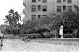 Guam, view of beach and waterfront buildings