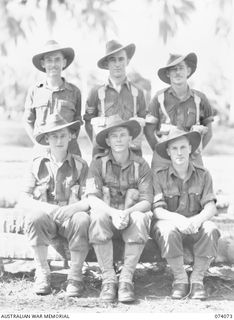 SIAR, NEW GUINEA. 1944-06-21. SENIOR NON COMMISSIONED OFFICERS OF A COMPANY, 57/60TH INFANTRY BATTALION. IDENTIFIED PERSONNEL ARE:- VX136094 SERGEANT H.E. COPPING (1); VX137824 SERGEANT R.F.G. ..