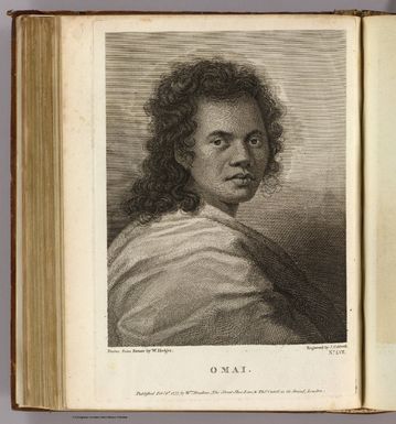 Omai. Drawn from nature by W. Hodges. Engraved by J. Caldwall. No. LVII. Published Feby. 1st., 1777 by Wm. Strahan, New Street, Shoe Lane & Thos. Cadell in the Strand, London.