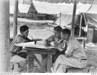 QX27088 Sergeant Henry Thomas Hong Choy, Language Detachment Land Headquarters, attached Headquarters, 2nd Australian Corps (1) and VX104088 Captain Arthur William McMichael, Intelligence Officer, ..