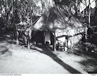 ORO BAY, NEW GUINEA. 1943-04. THE DISPENSARY TENT AT THE MEDICAL DRESSING STATION, 10TH FIELD AMBULANCE