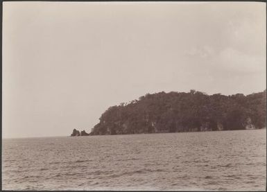 Cocksparrow Point of Lakona Bay viewed from sea, Santa Maria, Banks Islands, 1906 / J.W. Beattie