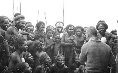 A.J. Bearup removing his dentures, Mount Hagen, 1934 [G. Heydon]