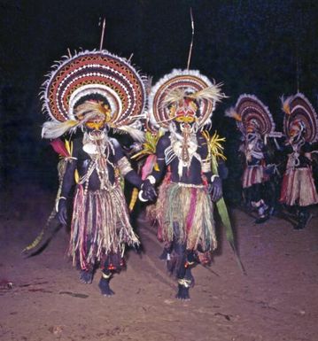 Two men dressed and decorated for part of an initiation ceremony, Cheragum village near Maprik district, Papua New Guinea, approximately 1968, 1 / Robin Smith