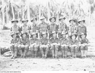 SIAR, NEW GUINEA. 1944-06-21. OFFICERS AND NON COMMISSIONED OFFICERS OF A COMPANY, 57/60TH INFANTRY BATTALION. IDENTIFIED PERSONNEL ARE:- VX108727 SERGEANT W.H. WELCH (1); QX9414 SERGEANT L.B. ..