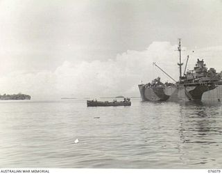 ALEXISHAFEN, NEW GUINEA. 1944-09-18. NAVAL CRAFT ANCHORED IN THE HARBOUR