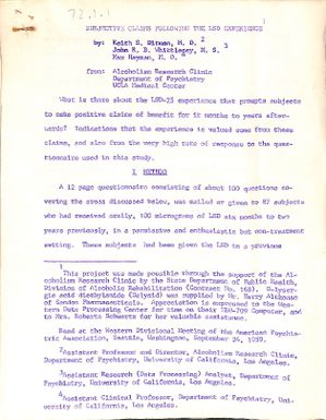 Subjective claims following the LSD experience etc