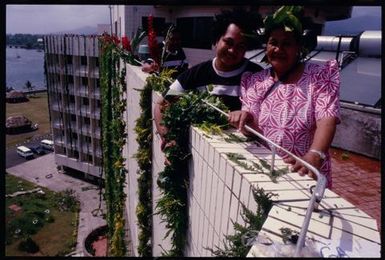 South Pacific Festival of the Arts, Apia, 1996. People on top of Sāmoan Government Building