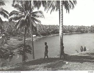 KARKAR ISLAND, NEW GUINEA. 1944-09-19. THE BAY AND RIVER VIEWED FROM KUL-KUL PLANTATION. THE PLANTATION IS NOW UNDER THE CONTROL OF THE AUSTRALIAN NEW GUINEA ADMINISTRATIVE UNIT