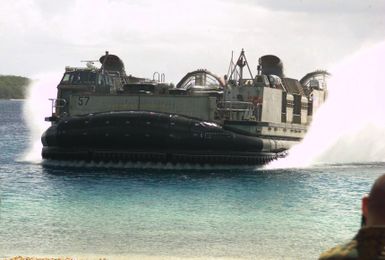 Landing Craft Air Cushioned (LCAC) 57 approaches Inner Apra Harbor, Guam in support of Exercise TANDEM THRUST 2003