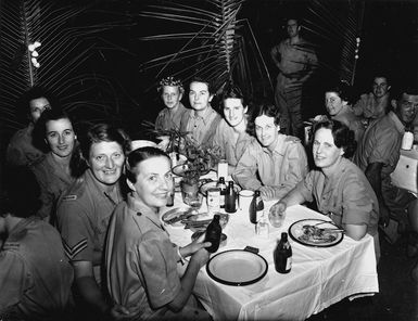 Womens Army Auxiliary Corps personnel attending a New Year's Eve dinner at a New Zealand General Hospital in New Caledonia