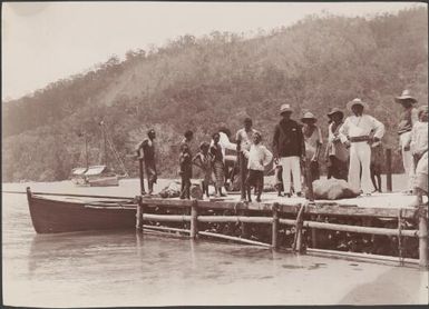People gathered on the jetty at Mara-na-tabu, Solomon Islands, 1906, 2 / J.W. Beattie