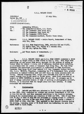 USS OAKLAND - Report of Bombardment of Guam Island, Marianas-7/9/44