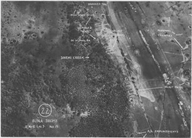[Aerial photographs relating to the Japanese occupation of Buna-Gona region, Papua New Guinea, 1942-1943] [Allied air raids]. (37)