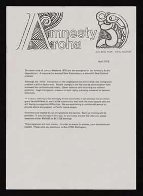 Amnesty Aroha letter