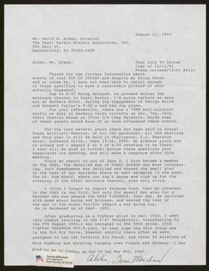 [Letter from Thomas W. Merchant to David Aiken, August 11, 1993]