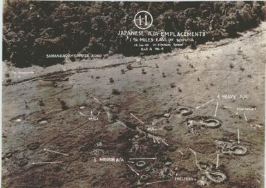 Japanese AA batteries on Sanananda-Kokoda Rd, 1 34 miles east of Soputa ; Japanese AA emplacements, 1 34 miles east of Soputa (110)