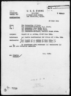 USS EVANS - AA Act Reps, 6/17 & 18/44, off Saipan Island, Marianas