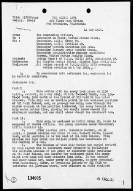 LCI(L)-1073 - Rep of action North of Eil Malk Island, Palau Islands, 5/1/45