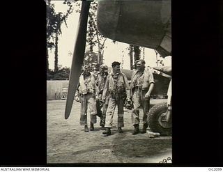 PIVA AIRFIELD, TOROKINA, BOUGAINVILLE ISLAND, SOLOMON ISLANDS. C. 1945-01-16. FOUR KIWIS AND AUSSIES AFTER A COMBINED STRIKE AGAINST JAPANESE POSITIONS ON BOUGAINVILLE ISLAND. STILL IN FULL FLYING ..