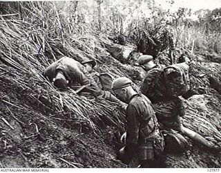 ORODUBI, NEW GUINEA. 1943-07-29. PRIVATE H. W. ROBINS OF 2/3RD AUSTRALIAN INDEPENDENT COMPANY, WHO HAS JUST BEEN WOUNDED DURING THE ATTACK ON "TIMBERED KNOLL". BEHIND ROBINS IS SERGEANT K. W. ..