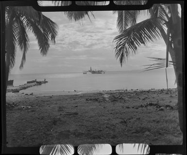 Akaiami beach, Aitutaki, Cook Islands, showing TEAL (Tasman Empire Airways Limited) Flying boat