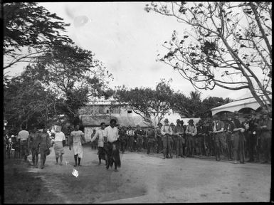 New Zealand troops and Samoan group, during the annexation ceremony in Apia, Western Samoa