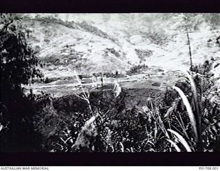 WABAG, NEW GUINEA, 1943-01-17. VIEW OF THE WABAG AIRSTRIP IN THE MOUNT HAGEN AREA OF NEW GUINEA. MEMBERS OF M SPECIAL UNIT, SERVICES RECONNAISSANCE DEPARTMENT, ALLIED INTELLIGENCE UNIT, WERE LANDED ..