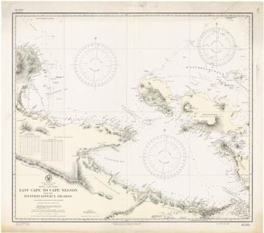 East Cape to Cape Nelson with D'Entrecasteaux Islands, Papua, east coast, New Guinea, South Pacific Ocean : from British surveys between 1885 and 1894 / Hydrographic Office, U.S. Navy