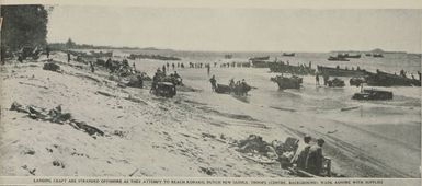 Landing craft are stranded offshore as they attempt to reach Korako, Dutch New Guinea