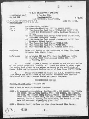 USS LEEDSTOWN - Report of Action on the Re-Capture of Guam Island, Marianas Period 7/21-25/44