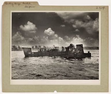 Landing Barge Bashed by Mortar Fire at Saipan