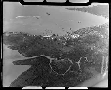 Apia, Upolu, Samoa, showing village and harbour