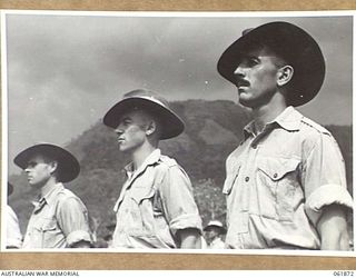 17 MILE, PORT MORESBY AREA, NEW GUINEA. 1943-12-24. CLOSE UP OF TROOPS OF THE 10TH AUSTRALIAN ADVANCED ORDNANCE DEPOT PARADING FOR AN INSPECTION BY VX247 BRIGADIER C. A. STINSON, DEPUTY DIRECTOR OF ..