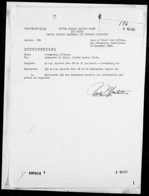 VPB-151 - ACA Reports #26-31 - Bombing & Reconnaissance Missions to Yap Island, Carolines, 10/31/44 - 11/12/44