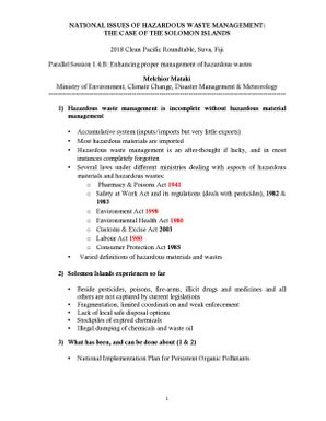 National issues of hazardous waste management: the case of the Solomon Islands.