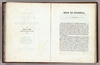 (Text Page in) Historia de la revolucion de la Republica de Colombia, por Jose Manuel Restrepo, Secretario del Interior del poder ejecutivo de la misma Republica. Atlas. Paris, Libreria Americana, Calle del Temple, no. 69. 1827.