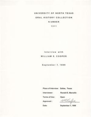 Oral History Interview with William E. Cooper, September 7, 1999