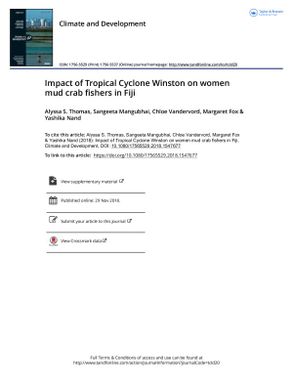 Impact of tropical Cyclone Winston on women mud crab fishers in Fiji