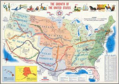 The Growth of the United States. Celebrate America. Exxon Company, U.S.A. MCMLXXII (1972), General Drafting Co., Inc. Convent Station, N.J. (insets) Hawaii. (with) Alaska. (on verso) Colonization of America. (Cover title) The Colonization of America; the Growth of the United States. Lithographed in U.S.A. w176.